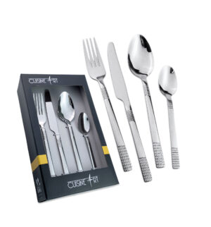 Cuisine Art Jane 16 Piece Stainless Steel Cutlery Set, Silver | Dinner Fork, Knife, Spoon & Tea Spoon Service for 4 Mirror Finish Tableware Set for Home Restaurant & Gift Use Modern Ergonomic Design