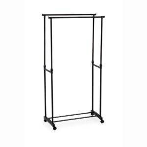 Cuisine Art Double Rod Garment Rack 80x41x90-160cm Adjustable Height Clothes Hanging Stand Steel Frame Portable Clothing Rack for Bedroom Hostel Boutique and Apartment Use Black