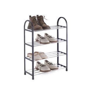 Cuisine Art Iron 4 Tier Shoe Rack 50 x 19 x 66cm Black Metal Shoe Stand with Multi Layer Vertical Storage Compact Space Saving Footwear Organizer for Entryway Bedroom and Apartment Use