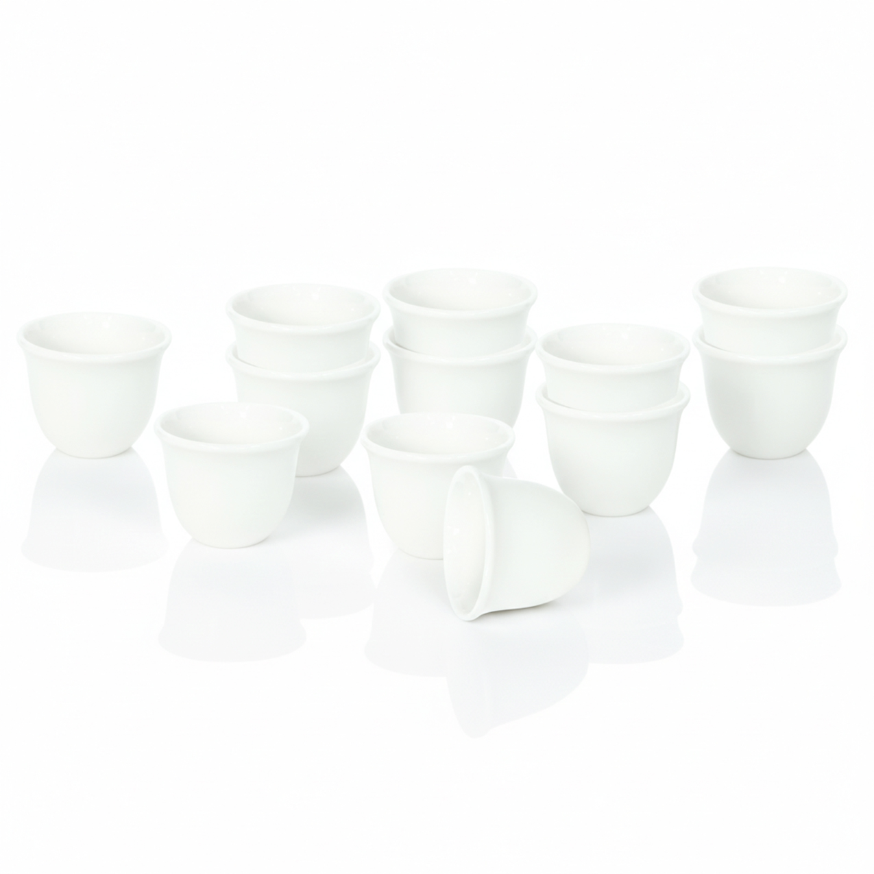 Shallow CAWA White Porcelain & Bone China Cups Set 12 PCS, 90ml Arabic Coffee & Espresso Cups | Minimalist White Gahwa Cups for Daily Use, Ramadan, Eid, Diwali, Coffee Station&Gifting