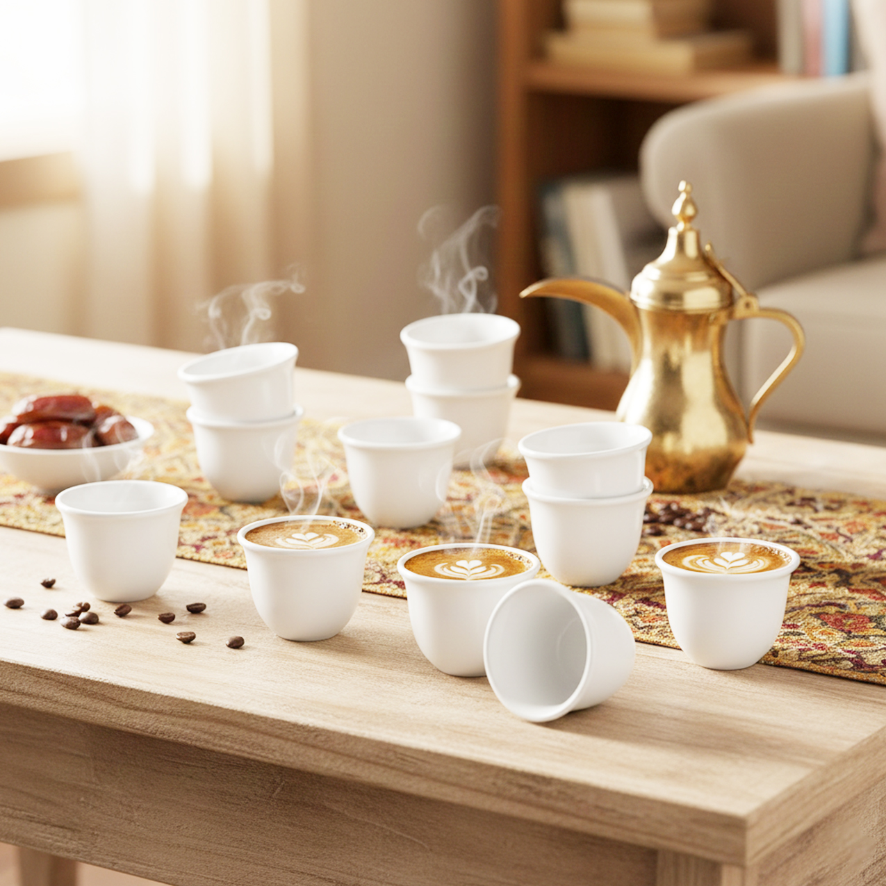 Shallow CAWA White Porcelain & Bone China Cups Set 12 PCS, 90ml Arabic Coffee & Espresso Cups | Minimalist White Gahwa Cups for Daily Use, Ramadan, Eid, Diwali, Coffee Station&Gifting - Image 2