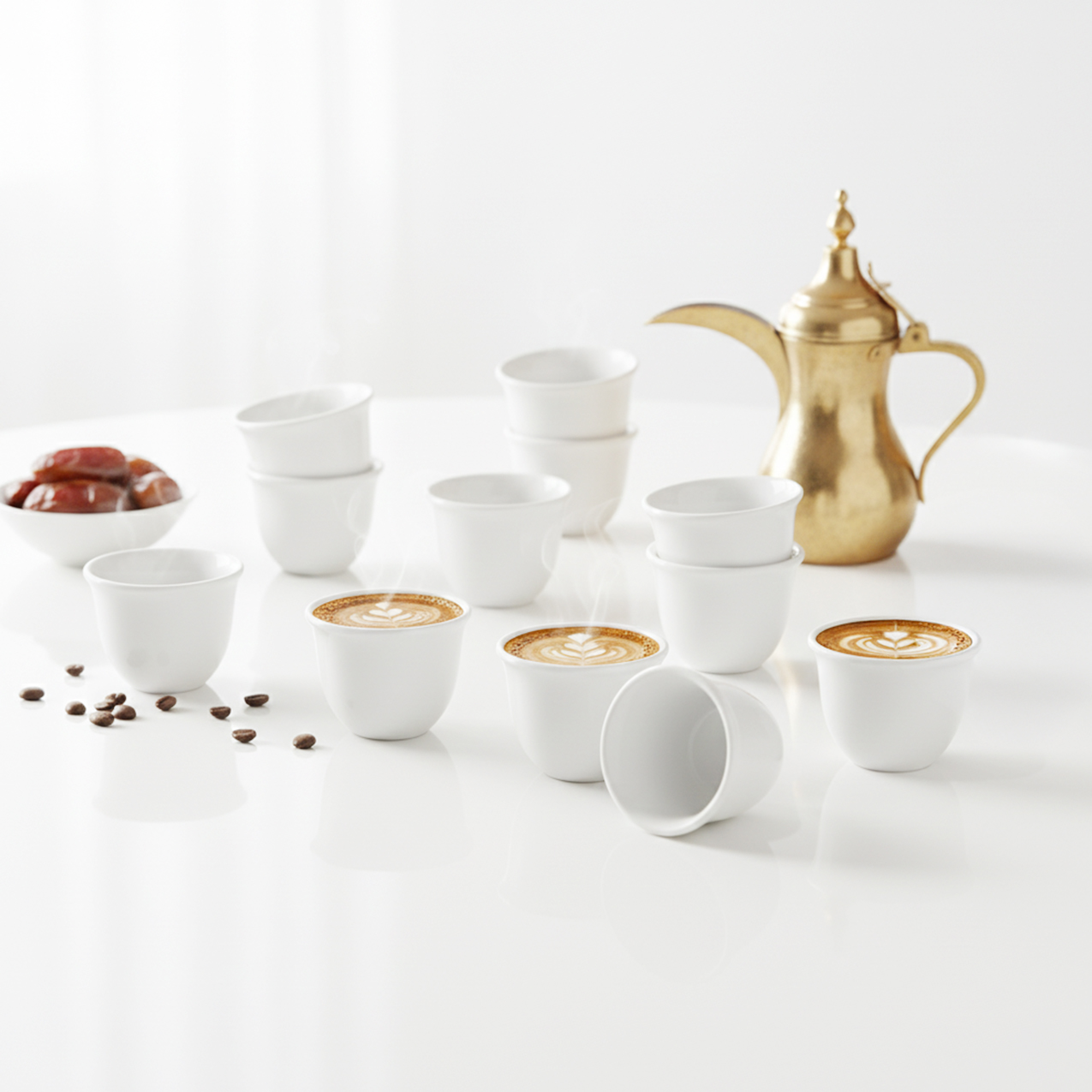 Shallow CAWA White Porcelain & Bone China Cups Set 12 PCS, 90ml Arabic Coffee & Espresso Cups | Minimalist White Gahwa Cups for Daily Use, Ramadan, Eid, Diwali, Coffee Station&Gifting - Image 3