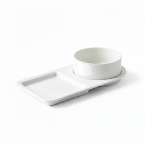 Shallow White Porcelain Serving Plate with Bowl  32cm Platter with 14cm Bowl | Elegant Appetizer, Soup & Snack Server for Ramadan, Eid, Diwali, Brunch, Coffee Station & Gifting