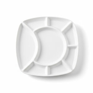 Shallow White Porcelain 24cm Compartment Serving Plate | Modern Snack & Appetizer Platter for Fries, Dips & Nuts | Elegant Serveware for Ramadan, Eid, Diwali, Brunch & Gifting