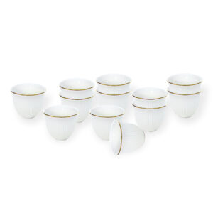Shallow CAWA White Porcelain & Bone ChinaCoffee Cups with Gold Rim  12 PCS, 90ml Arabic Gahwa & Espresso Cups | Elegant White Tea Cups for Ramadan, Eid, Diwali, Brunch