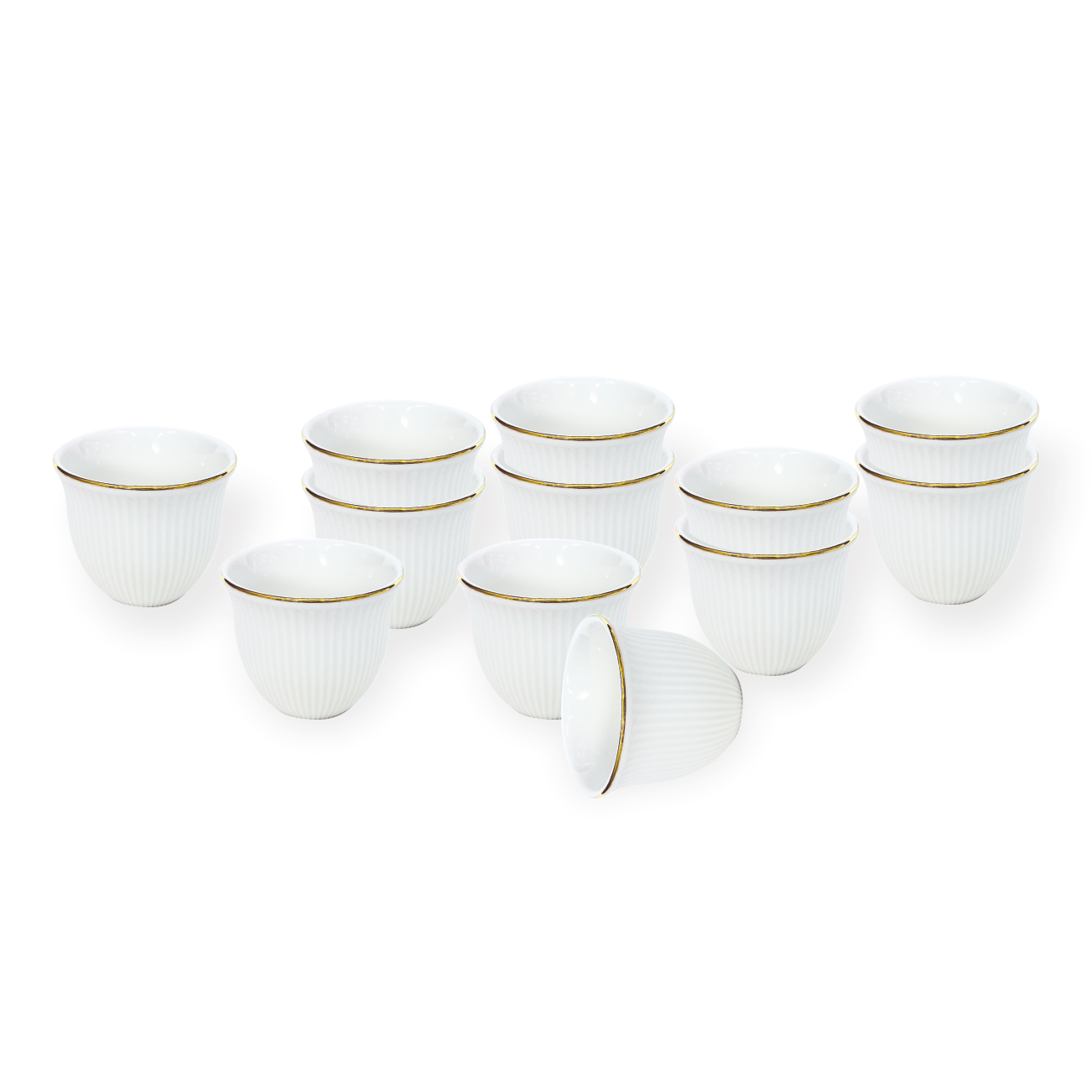 Shallow CAWA White Porcelain & Bone ChinaCoffee Cups with Gold Rim 12 PCS, 90ml Arabic Gahwa & Espresso Cups | Elegant White Tea Cups for Ramadan, Eid, Diwali, Brunch