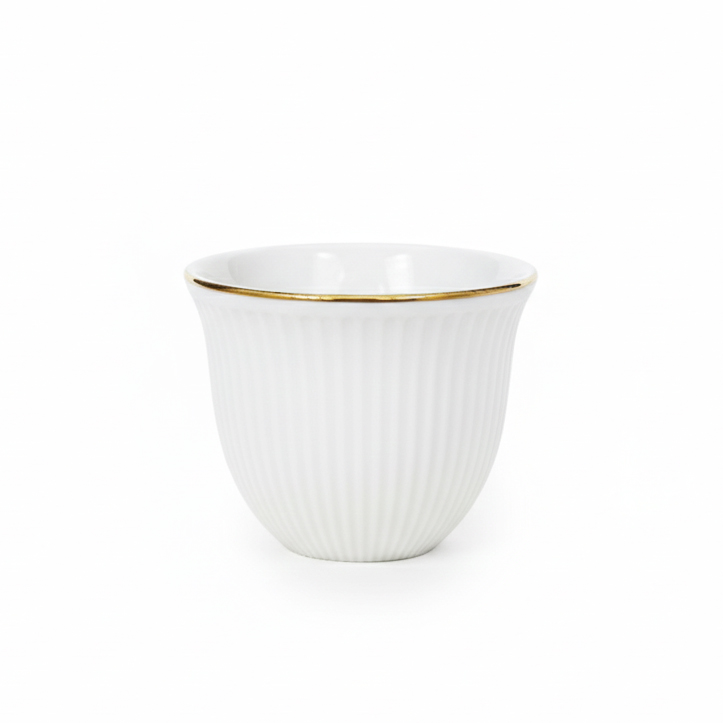Shallow CAWA White Porcelain & Bone ChinaCoffee Cups with Gold Rim 12 PCS, 90ml Arabic Gahwa & Espresso Cups | Elegant White Tea Cups for Ramadan, Eid, Diwali, Brunch - Image 4
