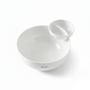 Shallow White Porcelain Chip & Dip Serving Set (2-Piece)  25cm Platter with 14cm Dip Bowl | Minimalist Tableware for Entertaining & Everyday Dining