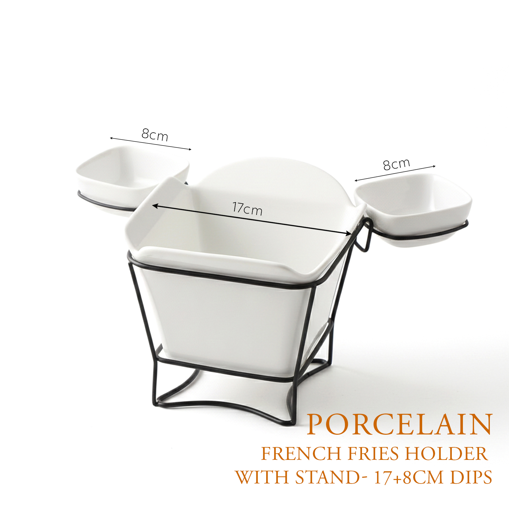 Shallow White Porcelain French Fries Holder with Stand & 2 Dip Bowls 17cm Fries Cup with 8cm Sauce Dishes | Modern Snack Server for Hosting, Parties, Coffee Table, Gifting & Entertaining - Image 6