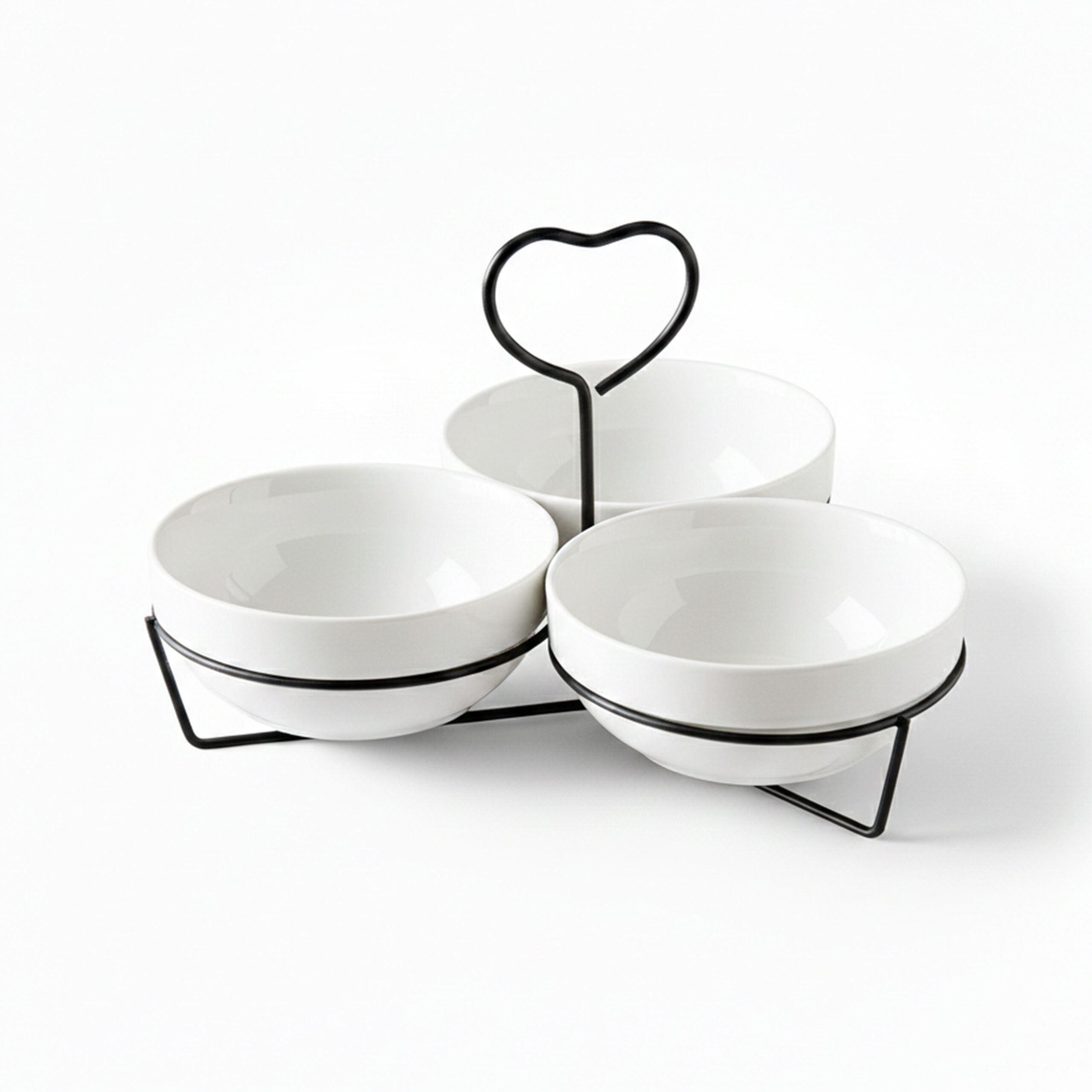 Shallow 3PCS Round Porcelain Bowl Set with Metal Black Stand 14cm White New Bone China Serving Bowls for Snacks, Dates, Desserts & Festive Hosting | Ramadan, Eid, Diwali, Gifting For Any Occasion - Image 6