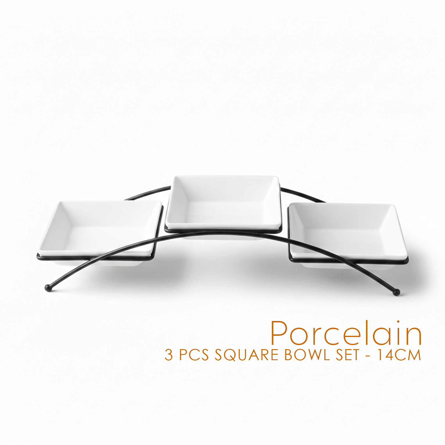 Shallow Serving Bowl Set 3PCS Square 14cm Porcelain & New Bone China Bowls with Metal Stand for Dates, Sweets, Eid & Family Gatherings - Image 6