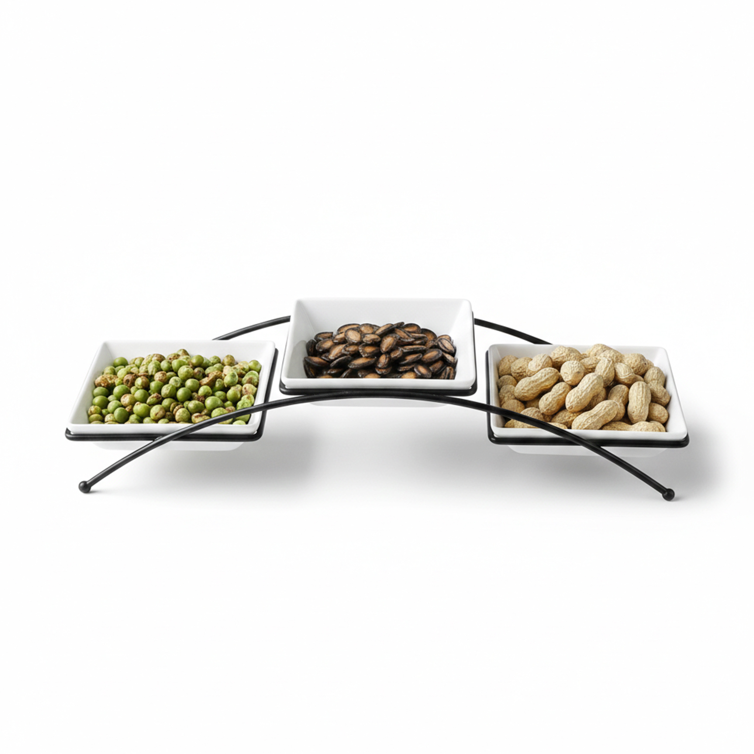 Shallow Serving Bowl Set 3PCS Square 14cm Porcelain & New Bone China Bowls with Metal Stand for Dates, Sweets, Eid & Family Gatherings - Image 2