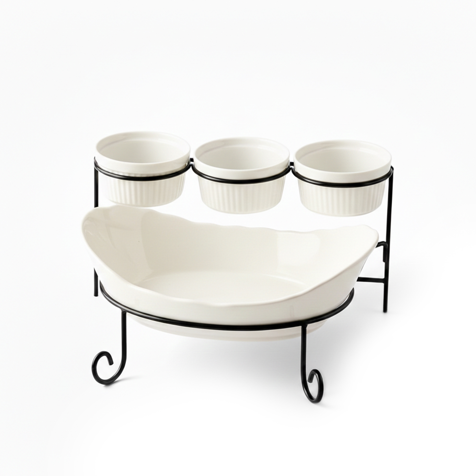 Shallow 4PCS Porcelain Serving Set 27cm Platter with 3×12cm Bowls, White New Bone China Serveware for Elegant Hosting, Daily Use, Ramadan, Eid, Diwali & Festive Dining - Image 6