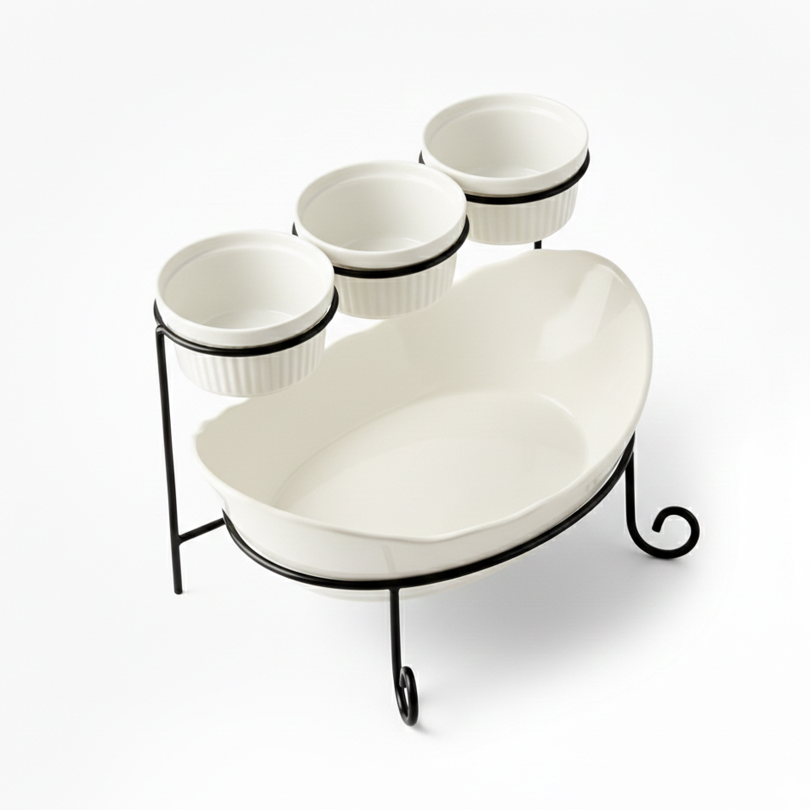 Shallow 4PCS Porcelain Serving Set 27cm Platter with 3×12cm Bowls, White New Bone China Serveware for Elegant Hosting, Daily Use, Ramadan, Eid, Diwali & Festive Dining - Image 4