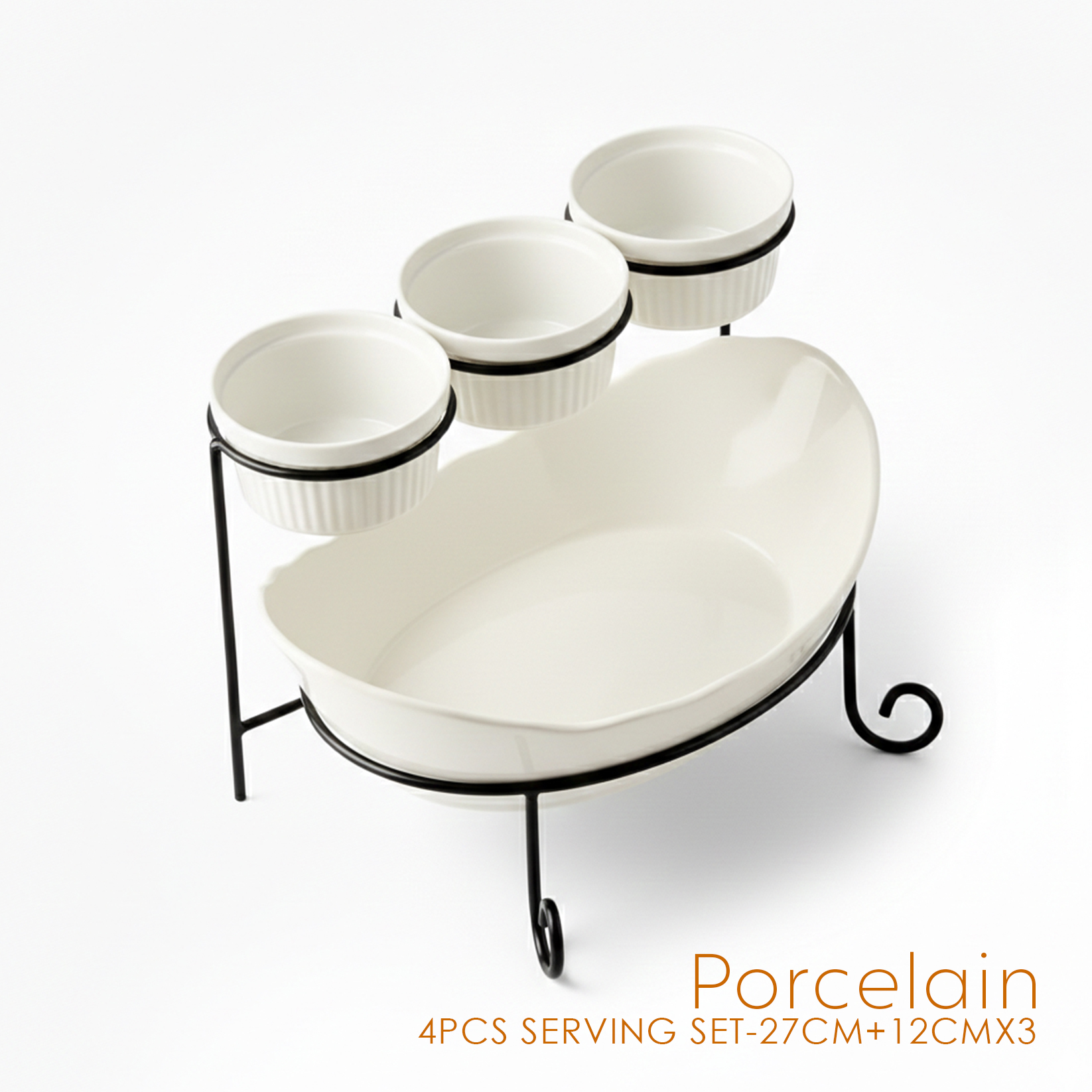 Shallow 4PCS Porcelain Serving Set 27cm Platter with 3×12cm Bowls, White New Bone China Serveware for Elegant Hosting, Daily Use, Ramadan, Eid, Diwali & Festive Dining - Image 5