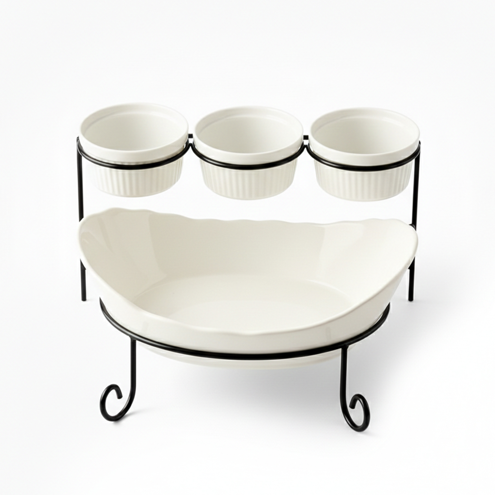 Shallow 4PCS Porcelain Serving Set 27cm Platter with 3×12cm Bowls, White New Bone China Serveware for Elegant Hosting, Daily Use, Ramadan, Eid, Diwali & Festive Dining - Image 3