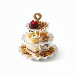 Shallow 3 Tier Porcelain Cake Stand  17cm + 24cm + 29cm White New Bone China Dessert & Serving Stand for Elegant Hosting, Ramadan, Eid, Weddings & Festive Celebrations