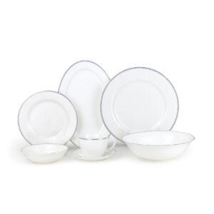 Shallow ARIA White 32-Pc Bone China Dinnerware Set|Plates, Bowls, Cups Modern Kitchen Dinner Set|Microwave & Dishwasher Safe for any occasion Ramdan, Eid, Perfect for 6 Persons