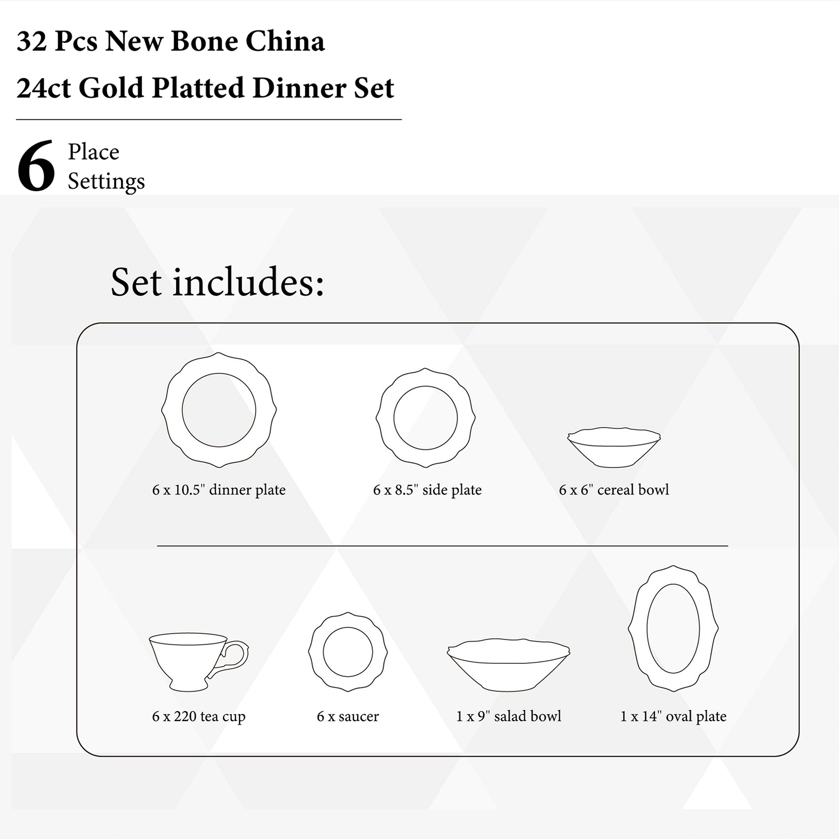 Shallow HEXTER 32-Pc New Bone China Dinner Set for 6 People - White & Blue Pattern Tableware, Elegant Crockery for Daily Use,Hosting,Ramadan,Eid&Festive Dining,Plates,Bowls,teacup - Image 7