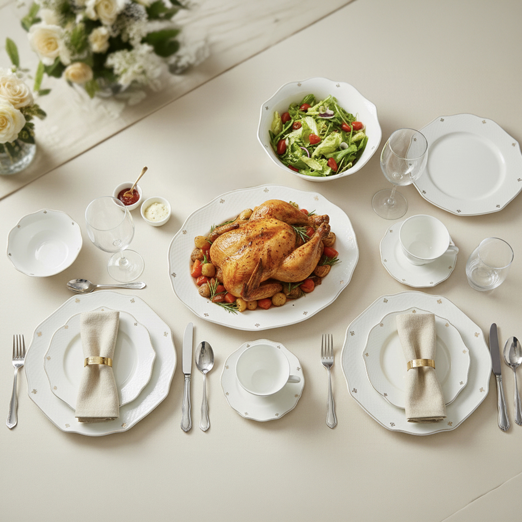 Shallow SAFY 32-Pc New Bone China Dinner Set for 6 People - White with Gold-Plated Border, Elegant Crockery for Daily Use,Hosting,Ramadan,Eid&Festive Dining,Plates,Bowls,Oval Plate,tea cup - Image 5
