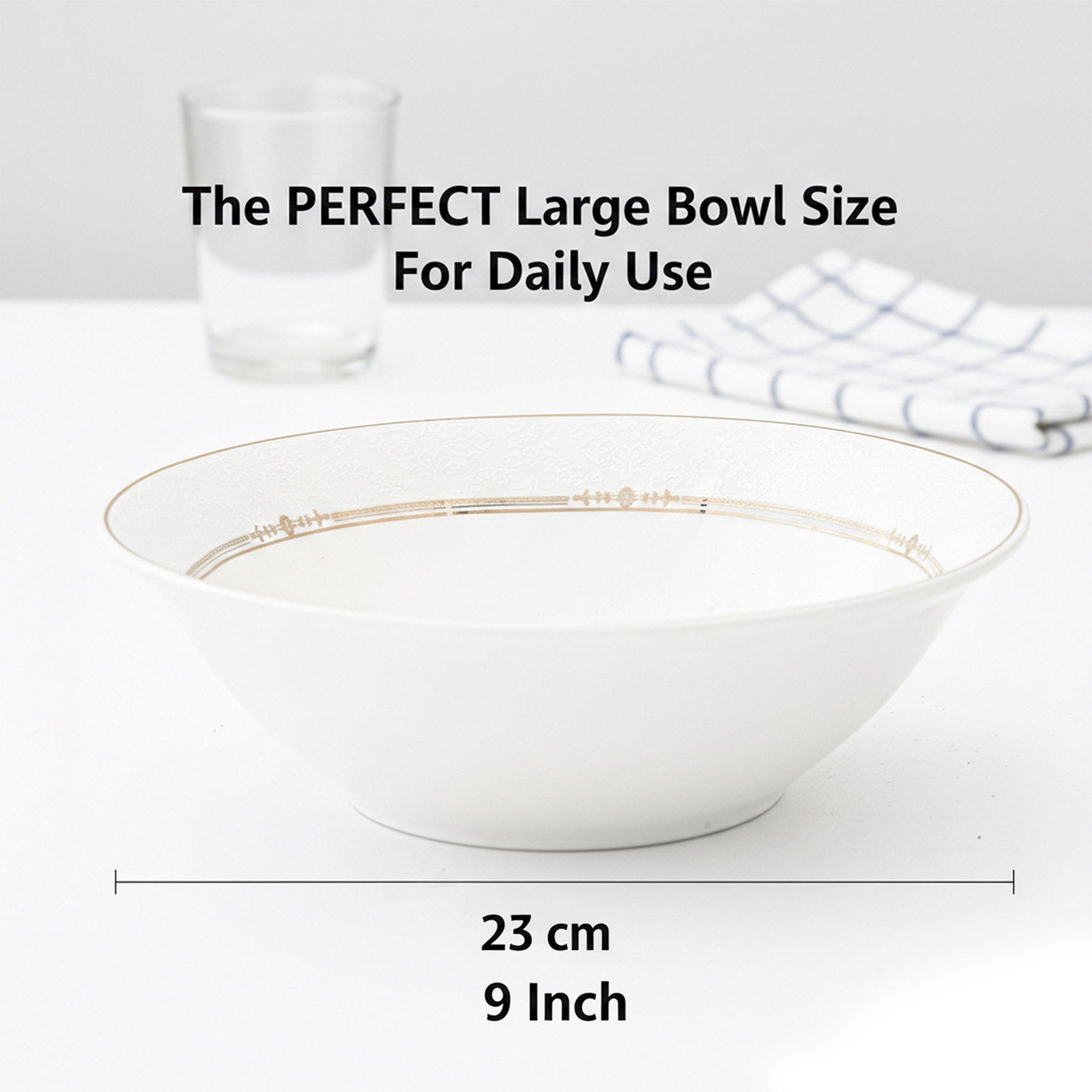 Shallow ISLA New Bone China Bowl 23 cm Large White Serving Bowl for Salads & Sharing, Elegant Tableware for Daily Use, Brunch, Ramadan, Eid, Diwali & Gifting - Image 2