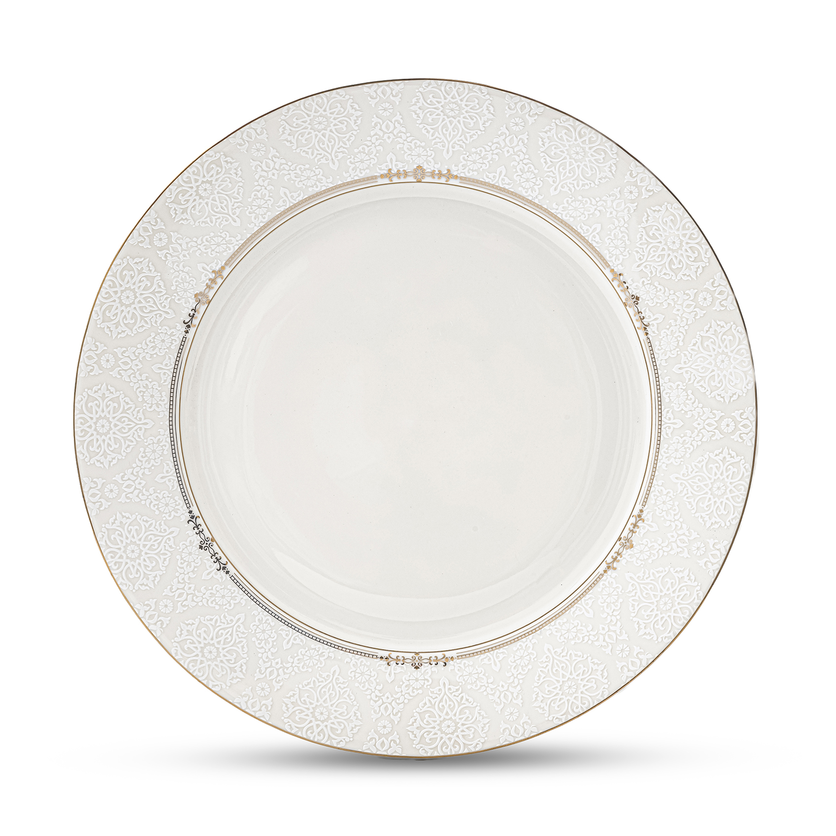 Shallow ISLA New Bone China Dinner Plate 26.7 cm White with Elegant Gold Rim, Premium Tableware for Daily Use, Brunch, Ramadan, Eid, Diwali & Gifting, Crockery, Casual dining plate