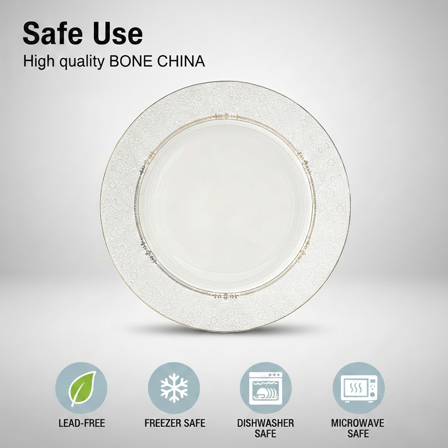 Shallow ISLA New Bone China Dinner Plate 26.7 cm White with Elegant Gold Rim, Premium Tableware for Daily Use, Brunch, Ramadan, Eid, Diwali & Gifting, Crockery, Casual dining plate - Image 5