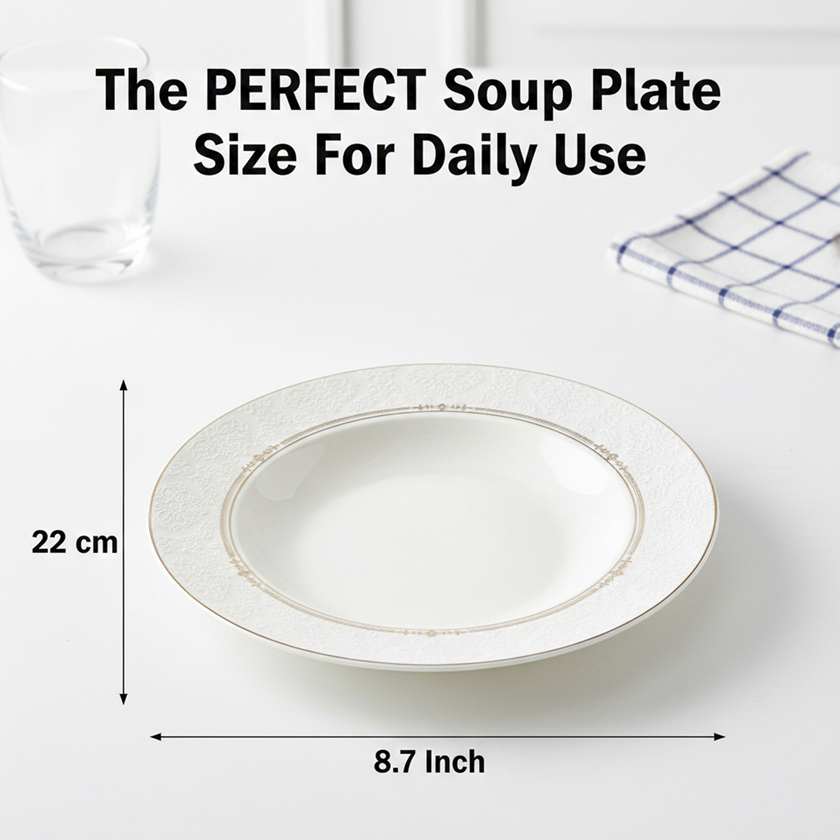 Shallow ISLA New Bone China Soup Plate 22 cm Classic White Deep Plate for Soups & Pasta, Elegant Tableware for Daily Use, Brunch, Ramadan, Eid, Diwali & Gifting - Image 2