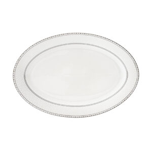Shallow JUNA New Bone China Oval Platter 36 cm  Large White Serving Platter with Subtle Texture for Hosting & Festive Dining, Premium Tableware for Daily Use, Ramadan, Eid & Gifting