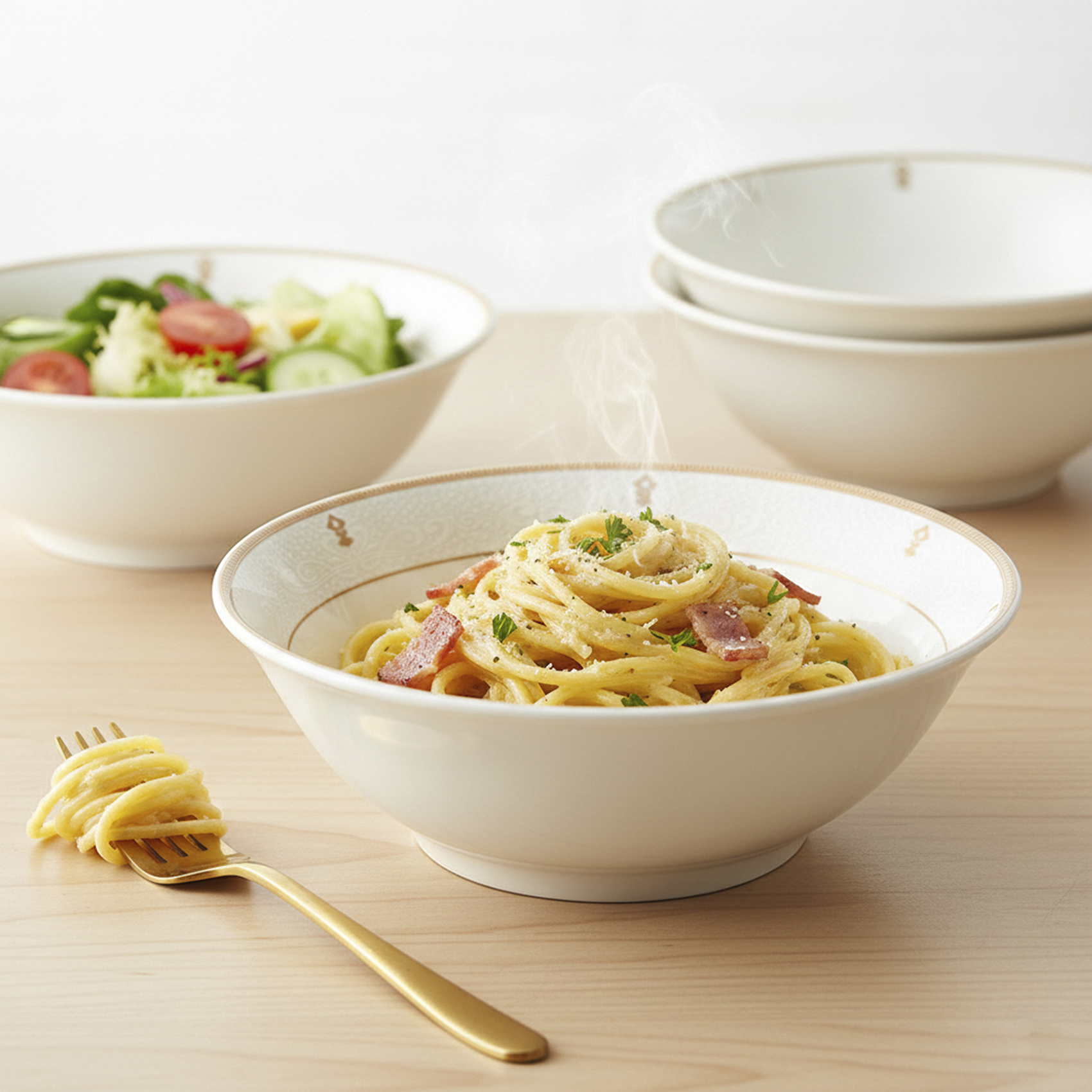 Shallow ZAYA New Bone China Bowl 23 cm Large White Serving Bowl for Salads & Sharing, Elegant Tableware for Daily Use, Brunch, Ramadan, Eid, Diwali & Gifting - Image 5
