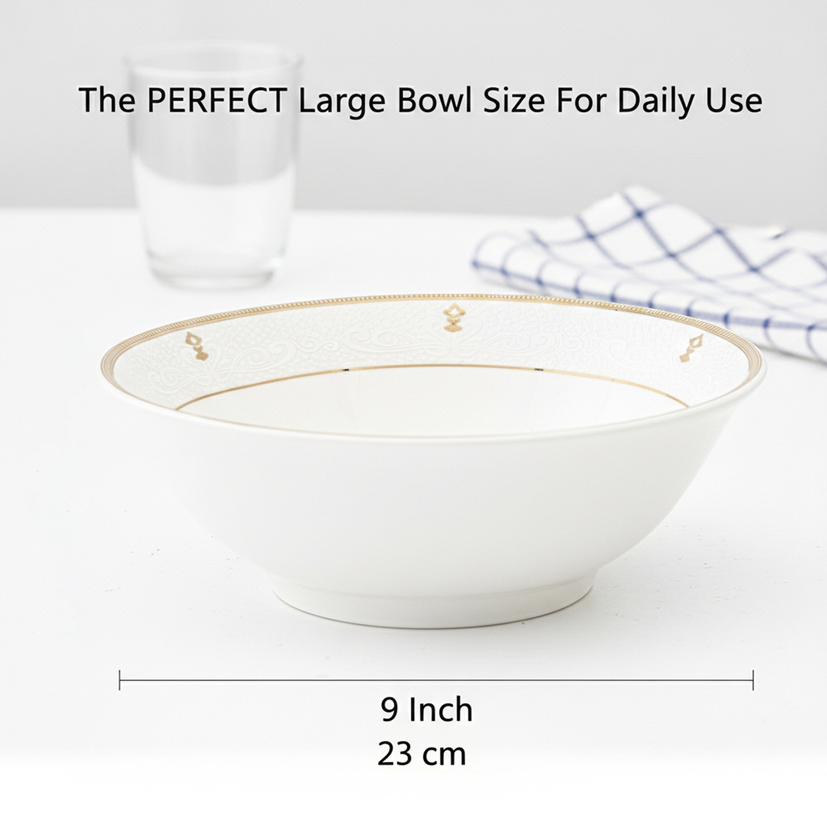 Shallow ZAYA New Bone China Bowl 23 cm Large White Serving Bowl for Salads & Sharing, Elegant Tableware for Daily Use, Brunch, Ramadan, Eid, Diwali & Gifting - Image 2