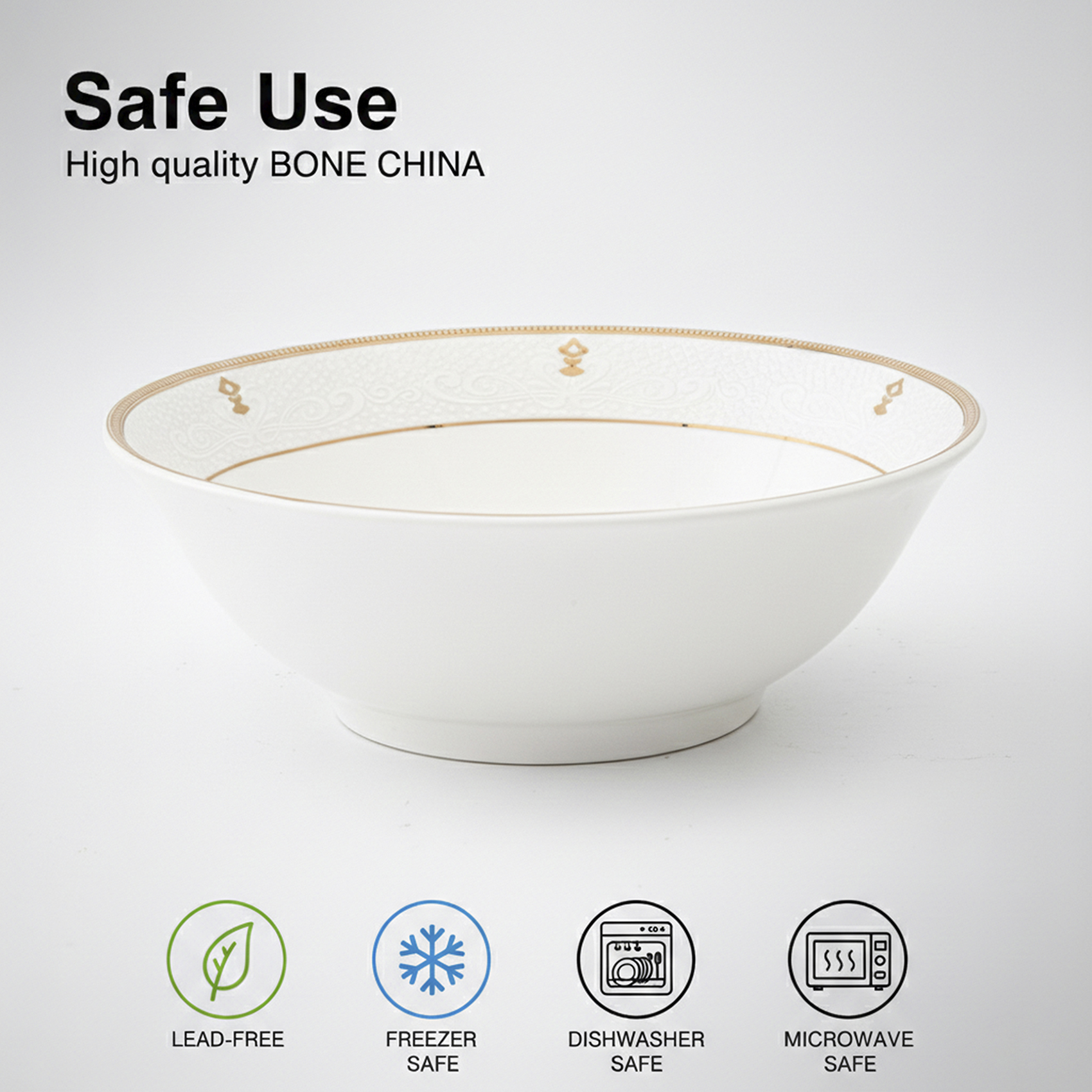 Shallow ZAYA New Bone China Bowl 23 cm Large White Serving Bowl for Salads & Sharing, Elegant Tableware for Daily Use, Brunch, Ramadan, Eid, Diwali & Gifting - Image 4