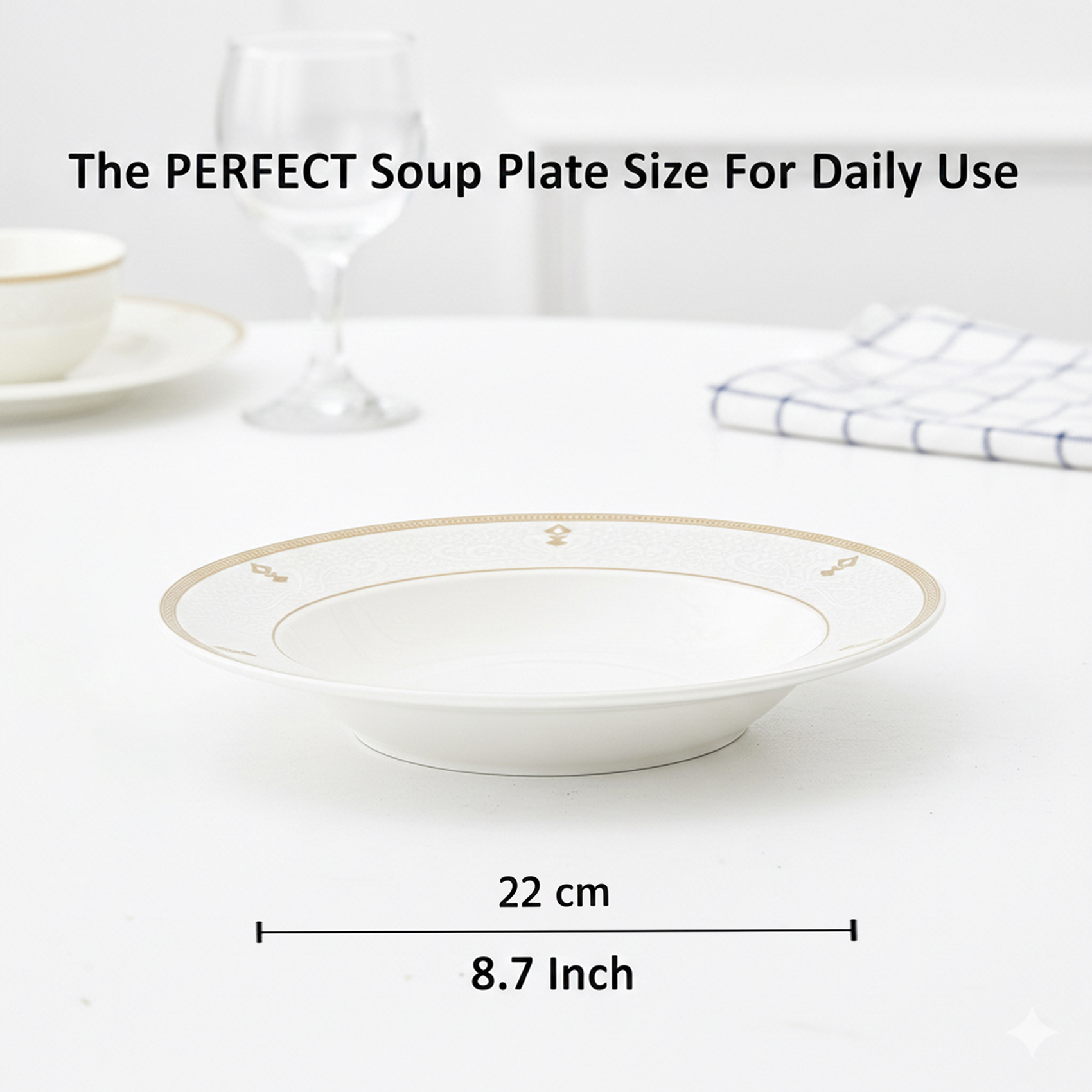 Shallow ZAYA New Bone China Soup Plate 22 cm Elegant White Deep Plate for Soups & Pasta, Premium Tableware for Daily Use, Brunch, Ramadan, Eid, Diwali & Gifting - Image 2