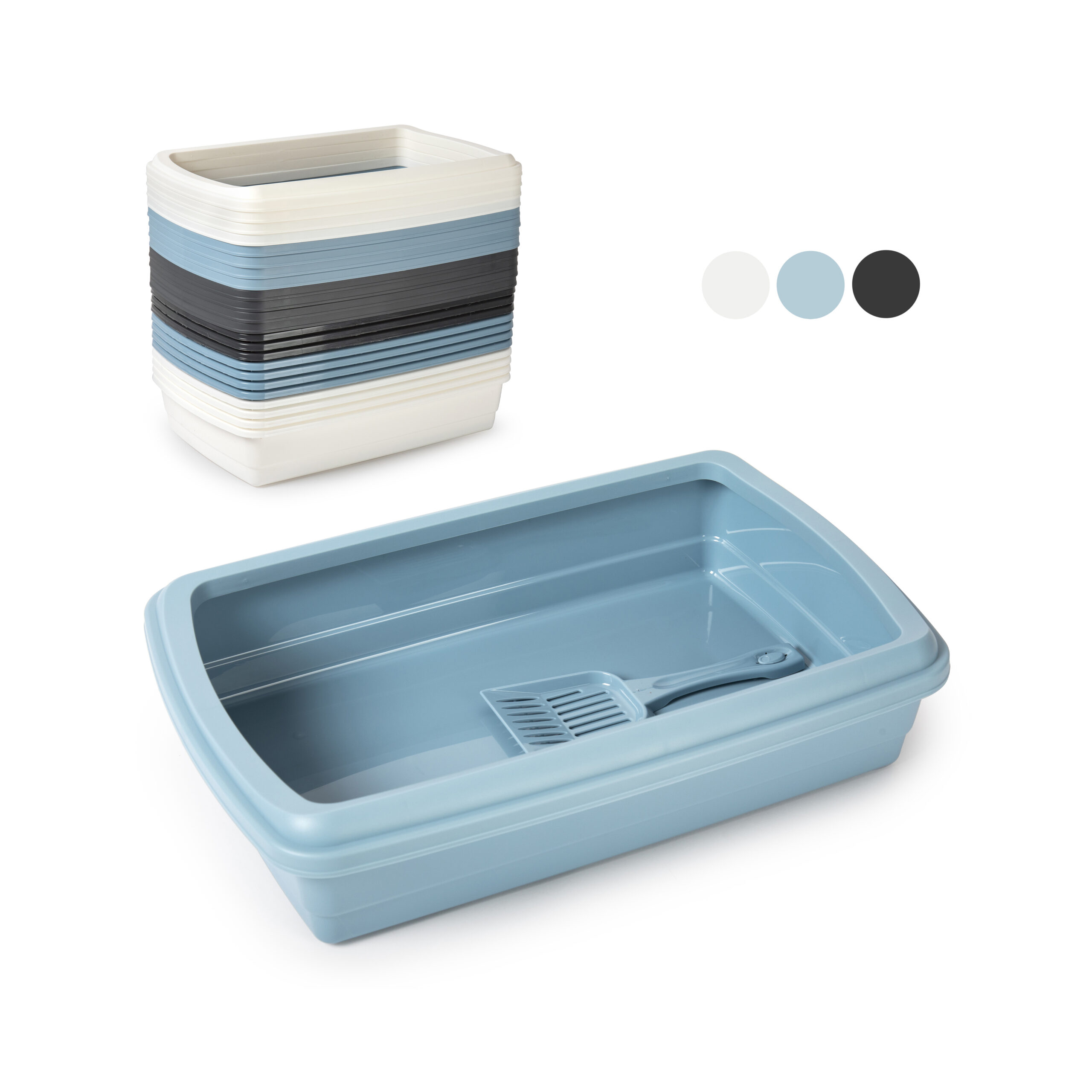 Plastic Forte Plastic Cat Litter Tray with Ergonomic Scoop, Durable Easy-Clean Pet Litter Pan, Nesting Design Space-Saving Cat Toilet Tray for All Cats, 47 x 31 x 11 cm, Assorted Colors