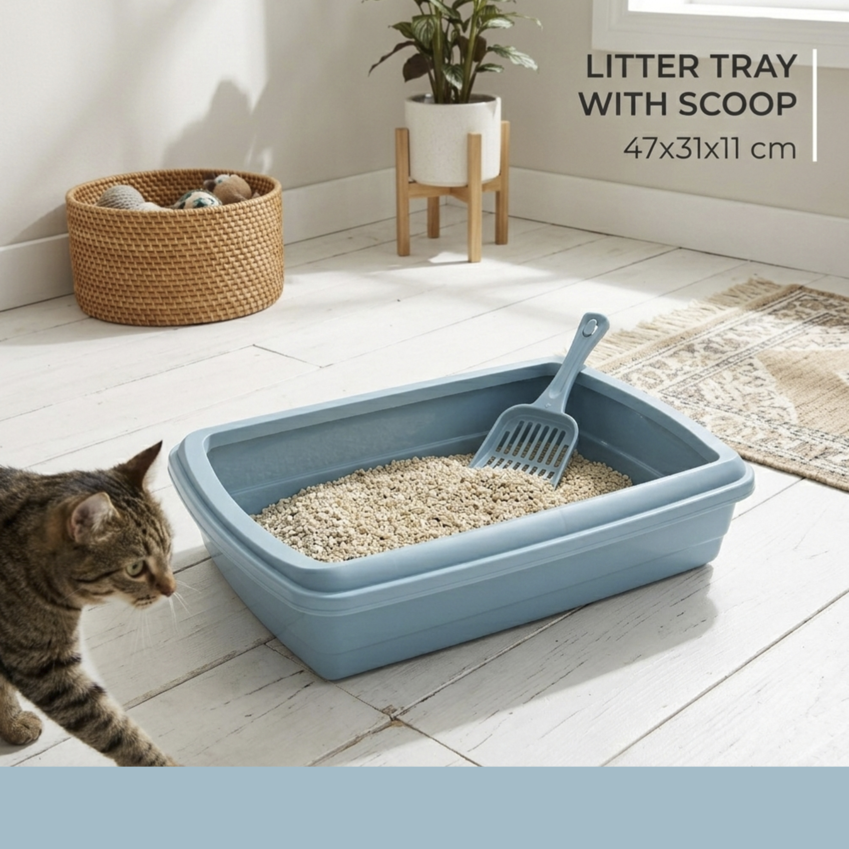 Plastic Forte Plastic Cat Litter Tray with Ergonomic Scoop, Durable Easy-Clean Pet Litter Pan, Nesting Design Space-Saving Cat Toilet Tray for All Cats, 47 x 31 x 11 cm, Assorted Colors - Image 3