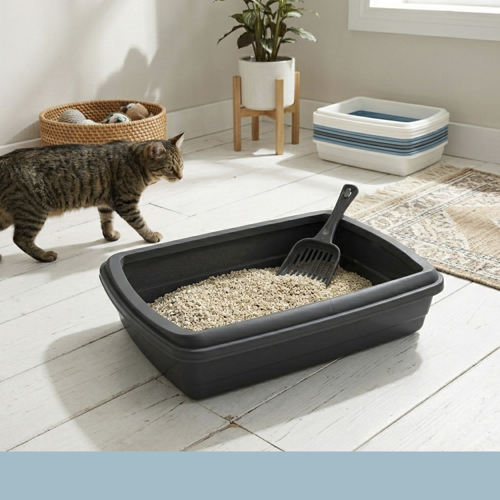 Plastic Forte Plastic Cat Litter Tray with Ergonomic Scoop, Durable Easy-Clean Pet Litter Pan, Nesting Design Space-Saving Cat Toilet Tray for All Cats, 47 x 31 x 11 cm, Assorted Colors - Image 4