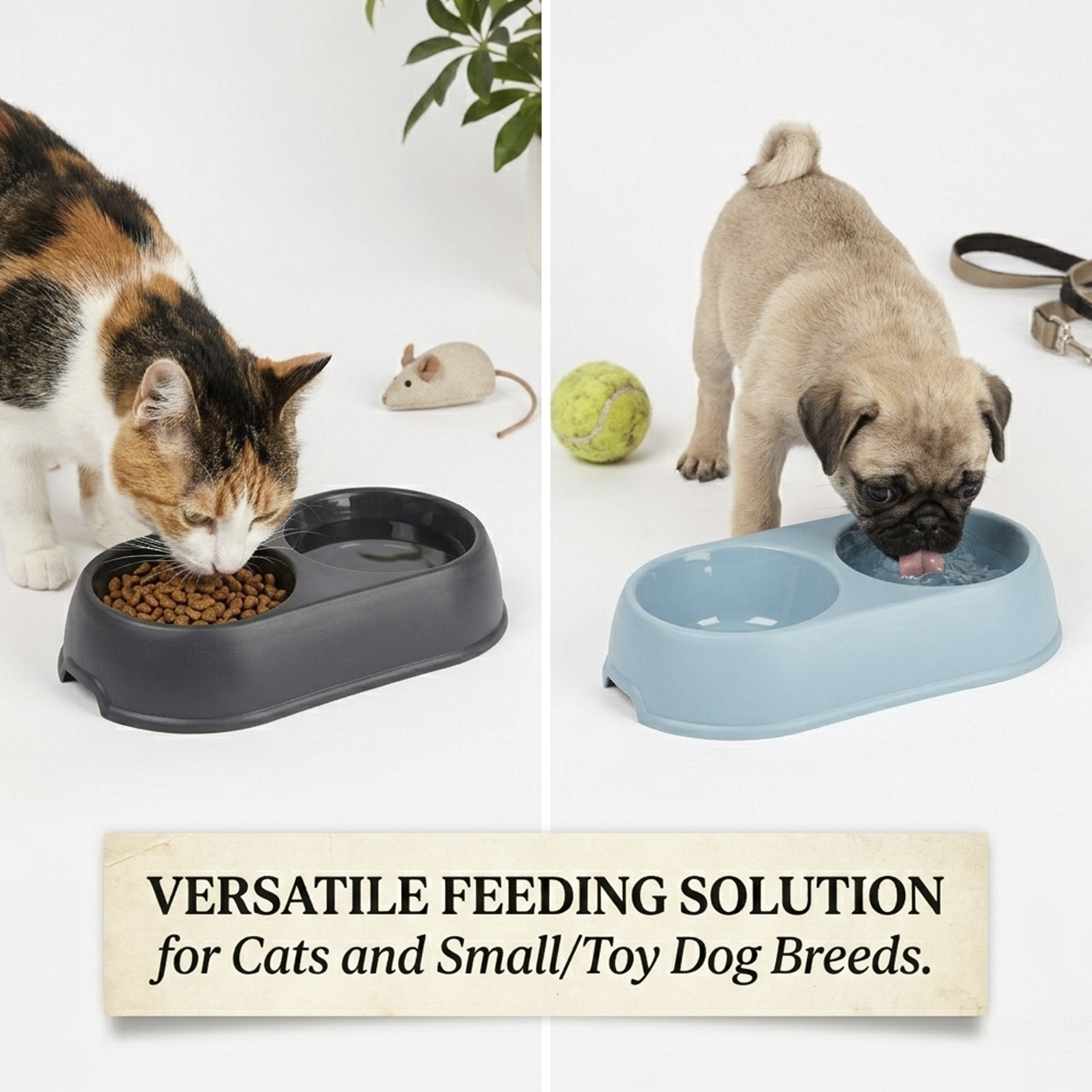 Plastic Forte Double Pet Bowl Dana, Plastic Food & Water Feeding Bowl for Cats & Small Dogs, Dual Pet Feeding Dish, Durable Easy-Clean Pet Feeder Non-Slip Design, 25 x 14 x 5 cm, Assorted Colors - Image 3