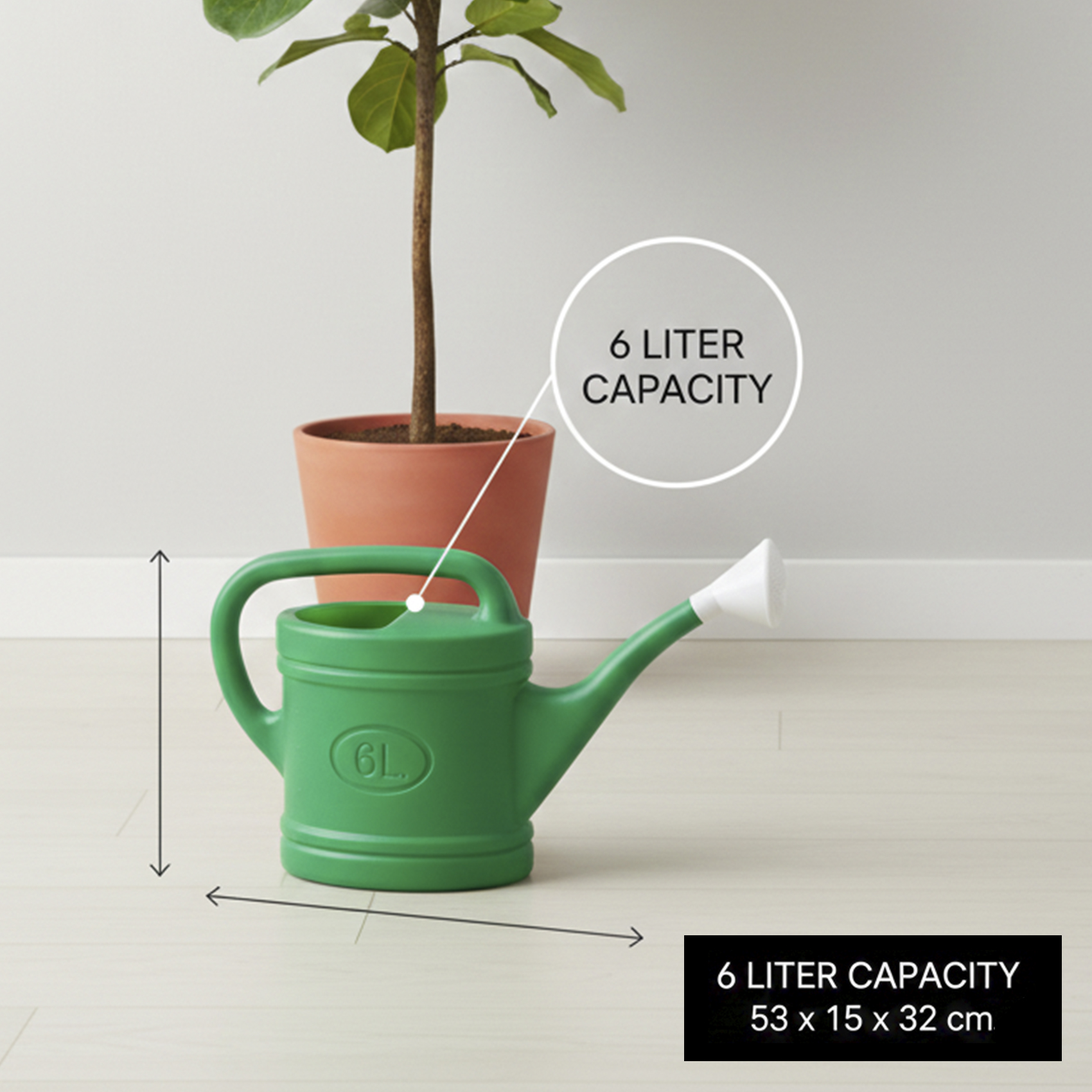 Plastic Forte 6L Garden Watering Can, Plastic Watering Can with Long Spout for Indoor & Outdoor Plants, Balcony&Home Plants, Ergonomic Handle, 53 x 15 x 32 cm, Green - Image 3