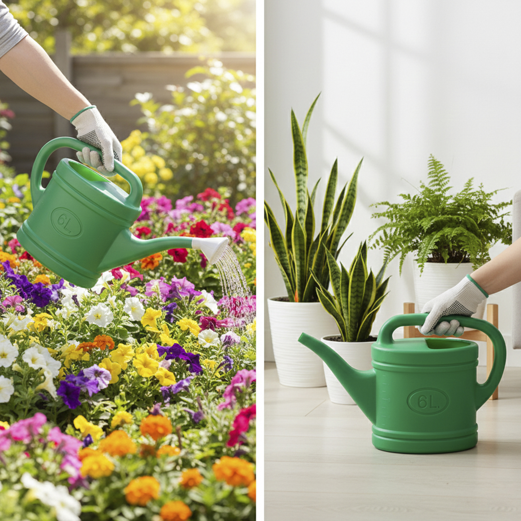 Plastic Forte 6L Garden Watering Can, Plastic Watering Can with Long Spout for Indoor & Outdoor Plants, Balcony&Home Plants, Ergonomic Handle, 53 x 15 x 32 cm, Green - Image 5