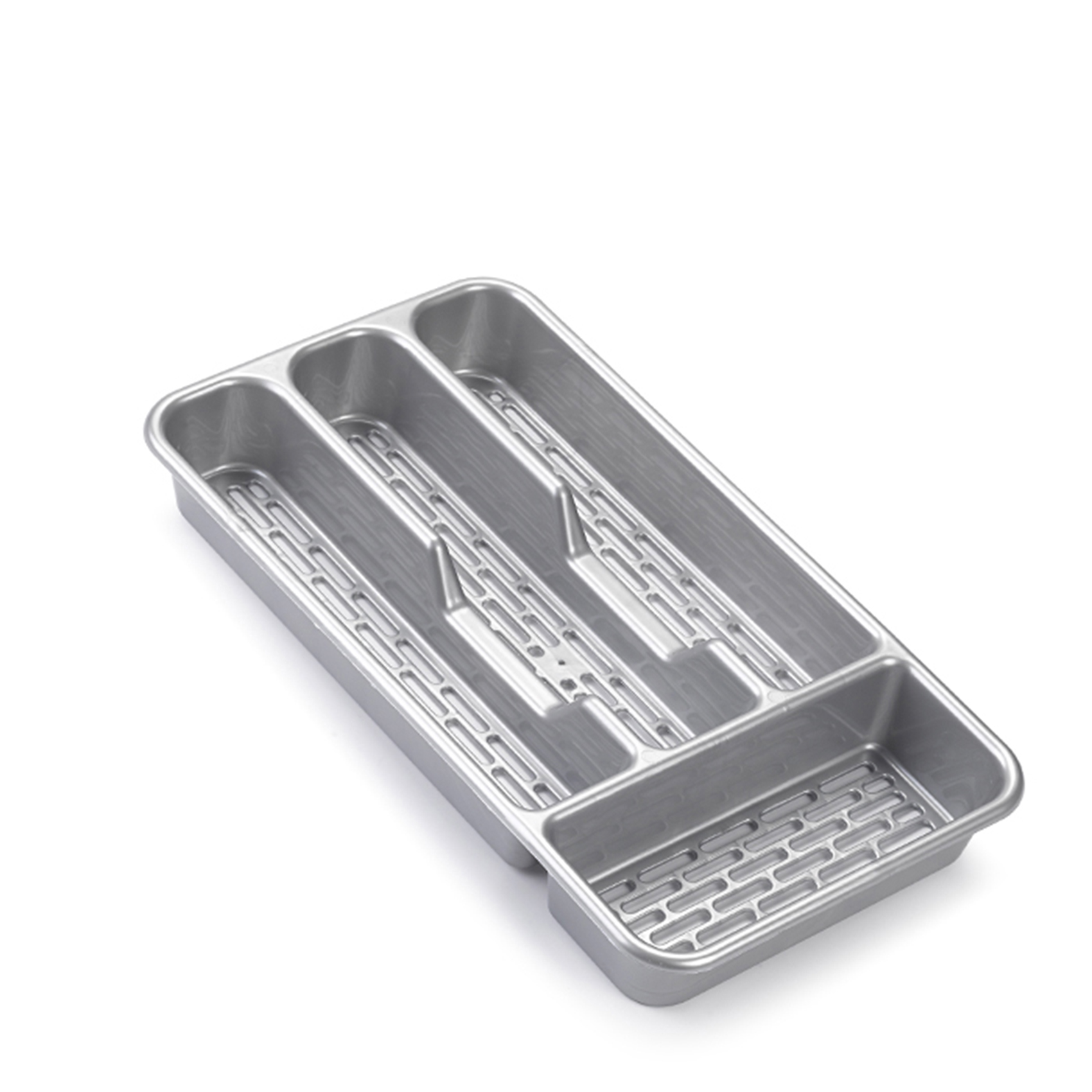 Plastic Forte Small Tier Cutlery Tray Classic Silver, Plastic Kitchen Drawer Organizer for Spoons, Forks & Knives, Compact Utensil Storage Tray for Kitchen Drawer Organization, 33 x 17.5 x 4.3 cm,Grey