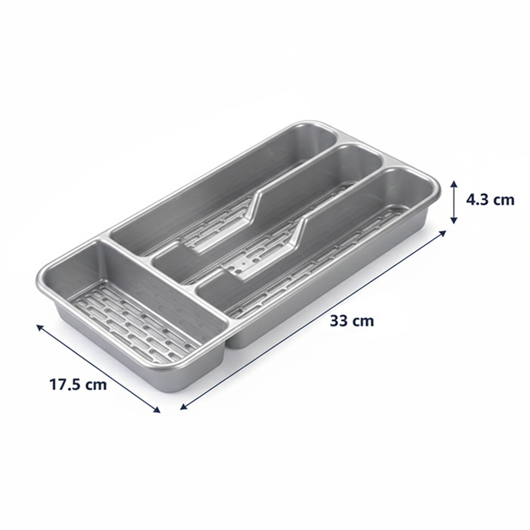 Plastic Forte Small Tier Cutlery Tray Classic Silver, Plastic Kitchen Drawer Organizer for Spoons, Forks & Knives, Compact Utensil Storage Tray for Kitchen Drawer Organization, 33 x 17.5 x 4.3 cm,Grey - Image 4