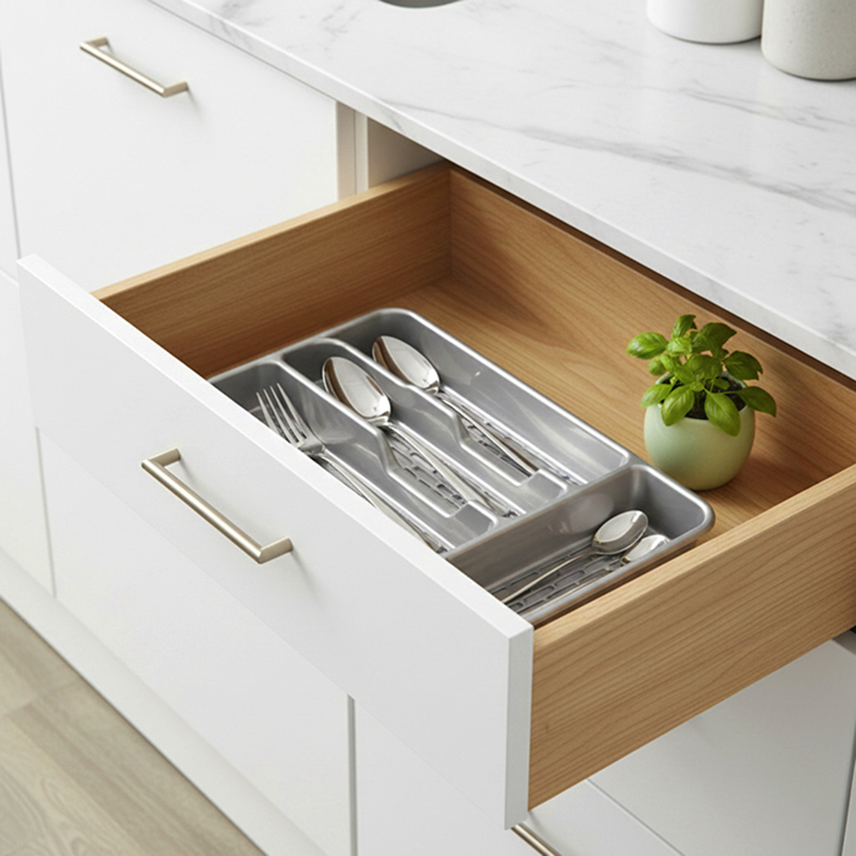 Plastic Forte Small Tier Cutlery Tray Classic Silver, Plastic Kitchen Drawer Organizer for Spoons, Forks & Knives, Compact Utensil Storage Tray for Kitchen Drawer Organization, 33 x 17.5 x 4.3 cm,Grey - Image 5