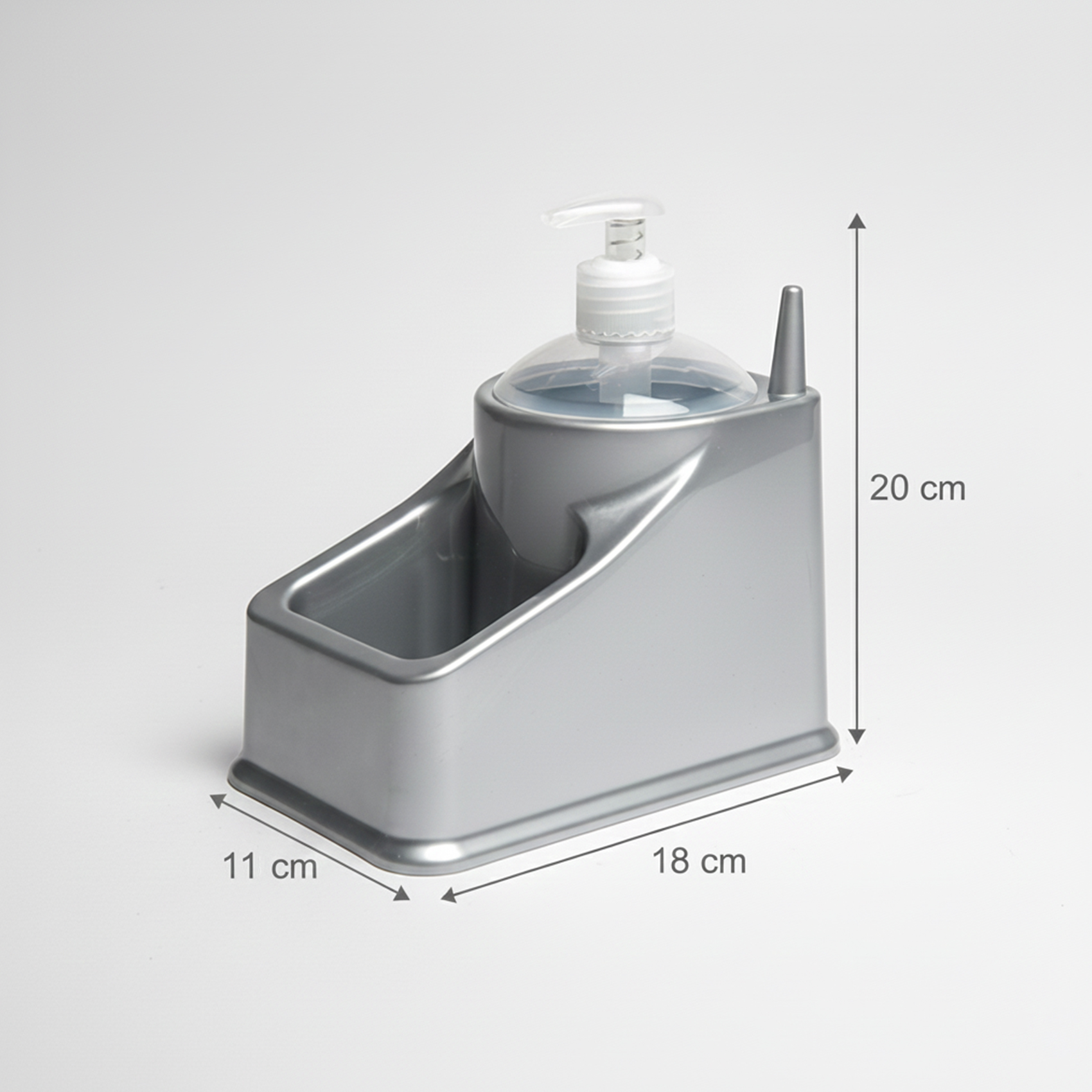 Plastic Forte Dishwashing Soap Dispenser with Sponge Holder, Square Kitchen Sink Soap Pump with Integrated Sponge Caddy, Non-Slip Base Dish Soap Dispenser for Kitchen Sink, 18 x 11x20 cm, Silver Grey - Image 4