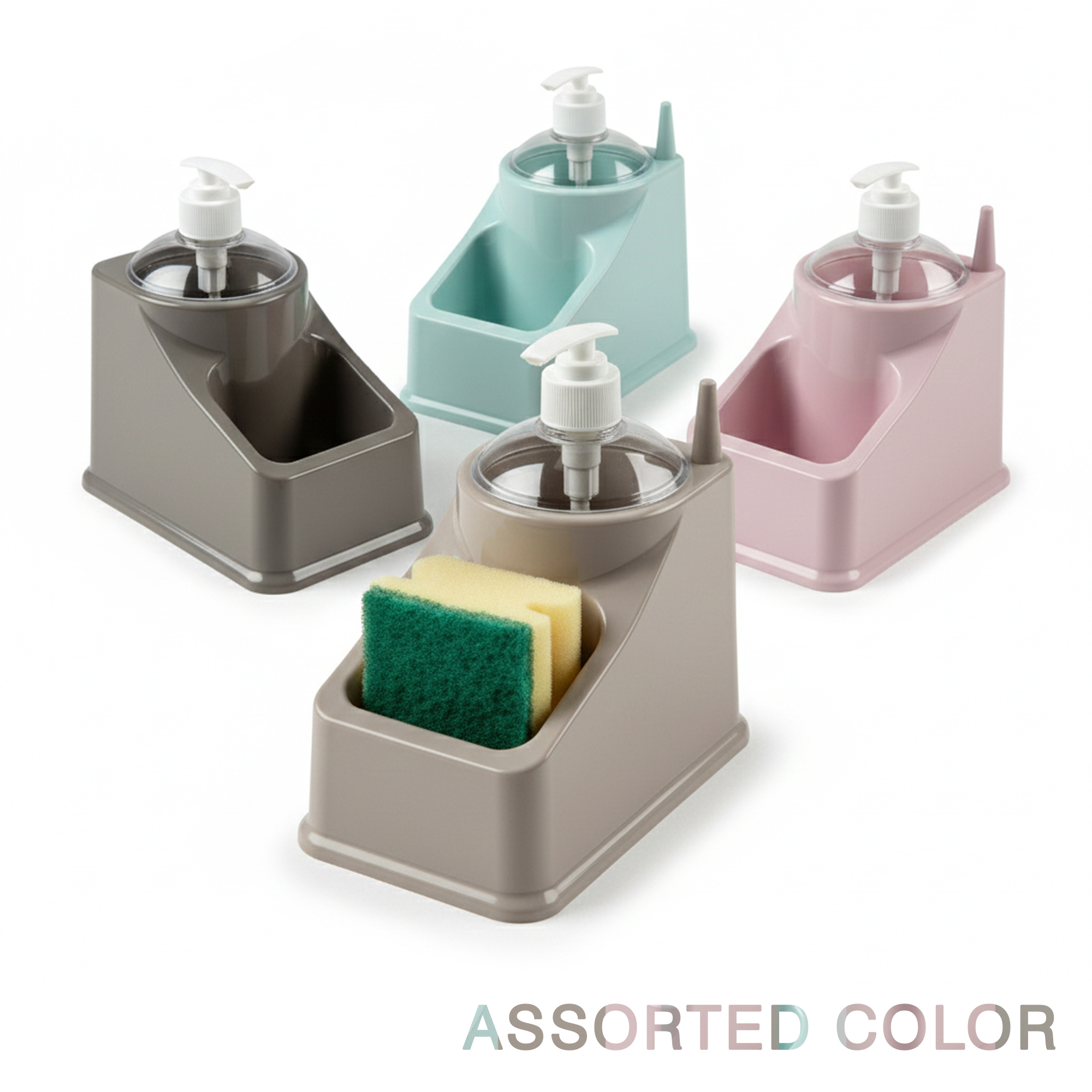 Plastic Forte Dishwashing Soap Dispenser with Sponge Holder, Square Kitchen Sink Soap Pump with Integrated Sponge Caddy, Non-Slip Base Dish Soap Dispenser for Kitchen Sink, 18x11x20 cm, Assorted Color - Image 5