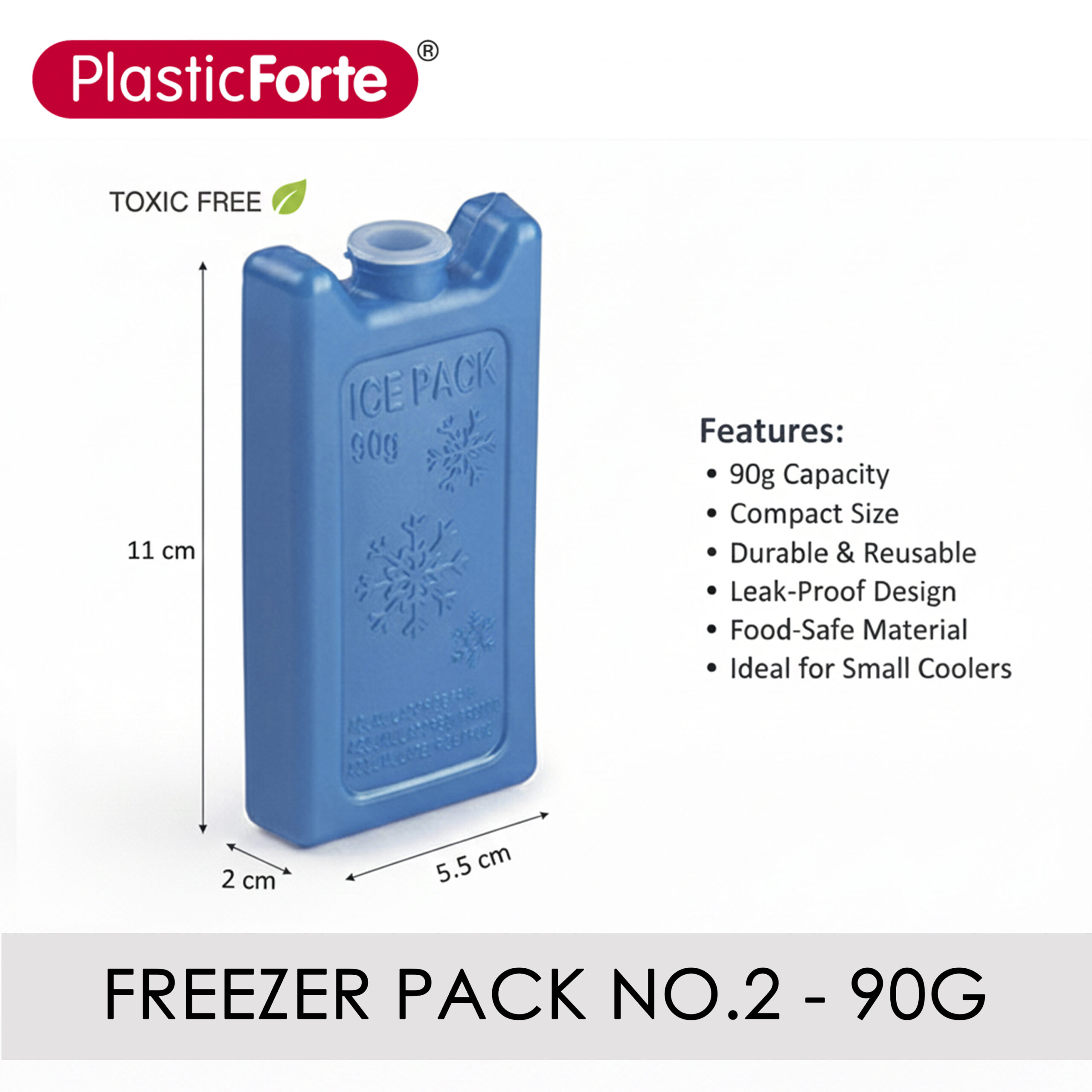 Plastic Forte Freezer Ice Pack Set of 2 (90g Each), Reusable Ice Blocks for Lunch Bags, Coolers&Picnic Boxes,Leakproof Freezer Packs for Food Storage,Portable Cooler Ice Pack for Travel&Camping, Blue - Image 2