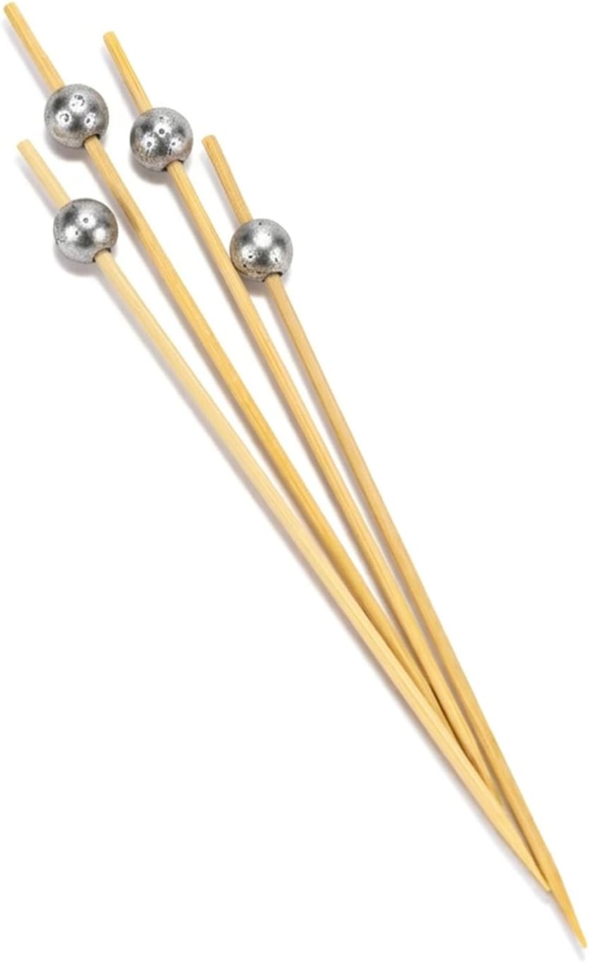 Cuisine Art Premium Silver Bead Bamboo Cocktail Picks 50-Piece Elegant Party Food Skewers 12cm Decorative Serving Toothpicks for Appetizers, Finger Foods, Charcuterie & Garnishing - Image 5