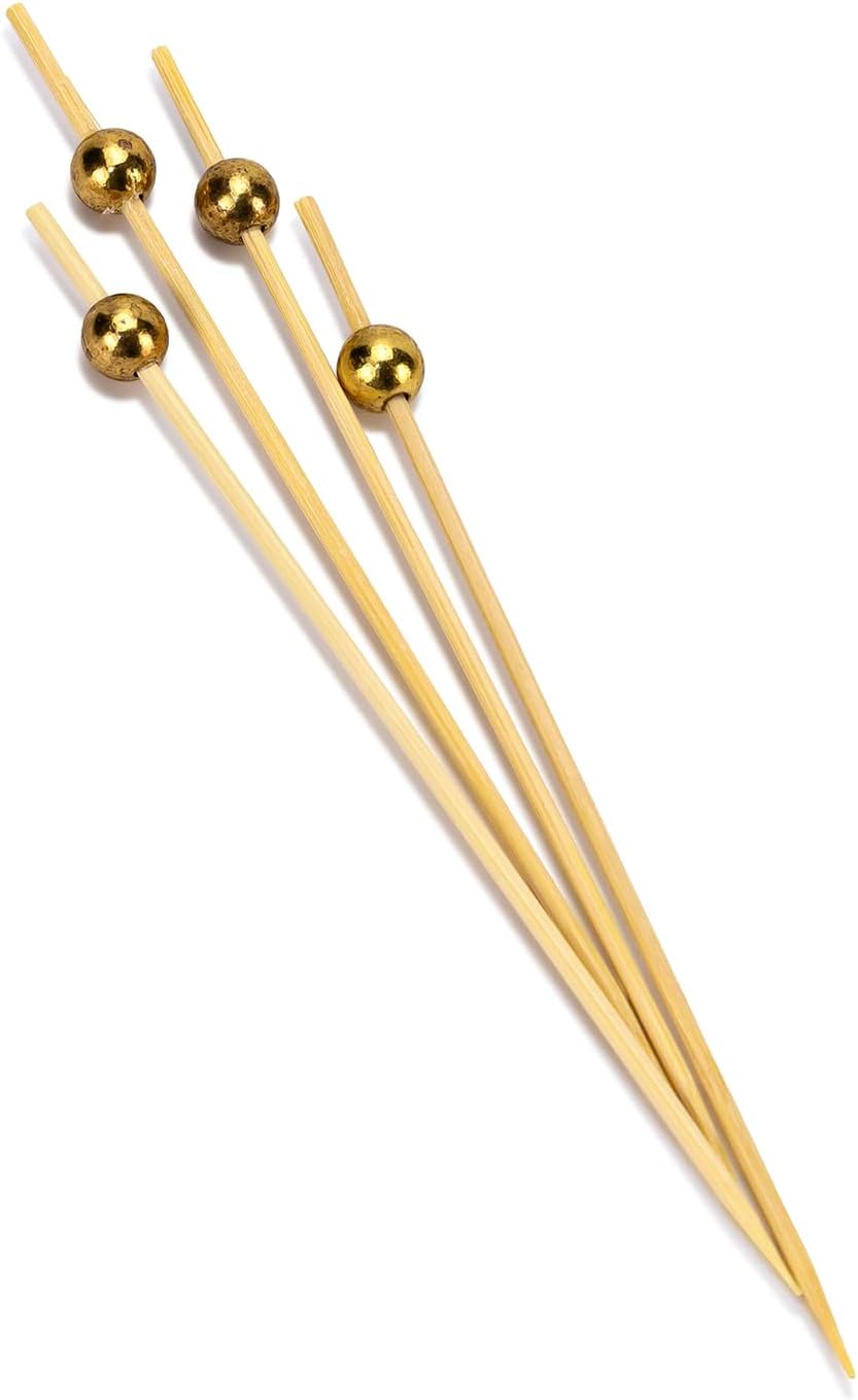 Cuisine Art Premium Gold Bead Bamboo Cocktail Picks 50-Piece Elegant Party Food Skewers 12cm Decorative Serving Toothpicks for Appetizers, Finger Foods, Charcuterie & Garnishing - Image 5