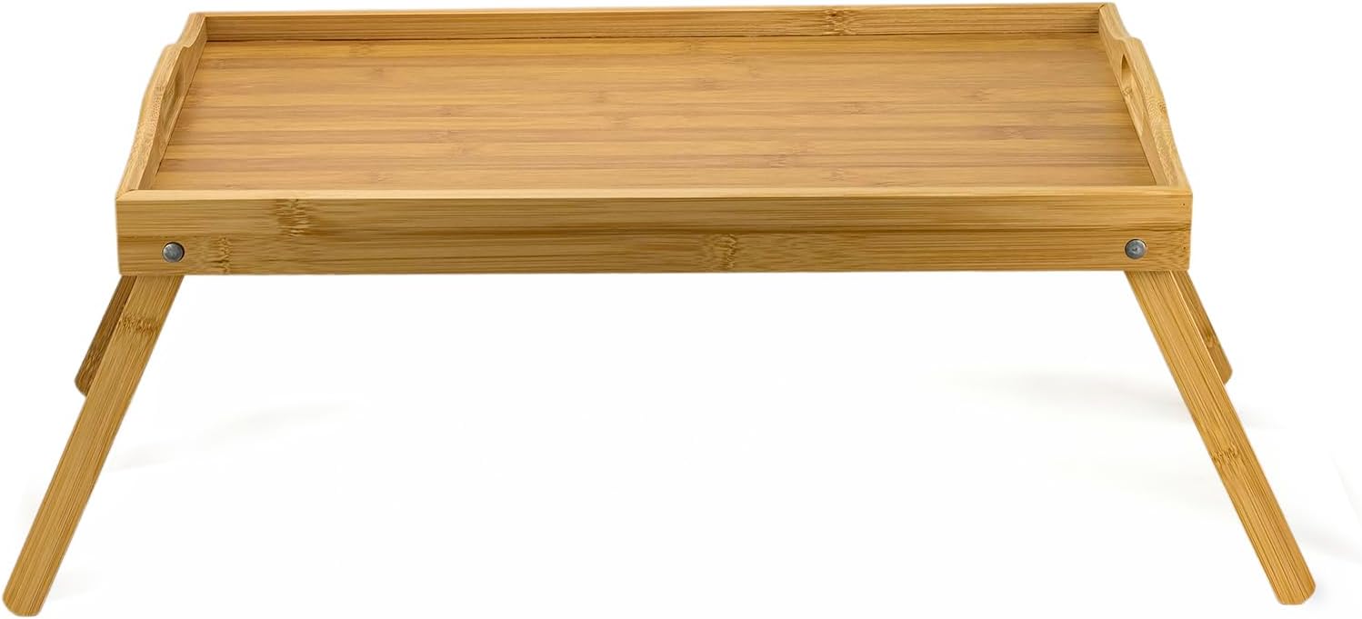 Cuisine Art 2-in-1 Foldable Bamboo Bed Tray Table 30x50cm Portable Laptop Desk & Serving Tray with Handles Dual-Purpose Breakfast in Bed Stand Space-Saving Sustainable Wood Design - Image 4