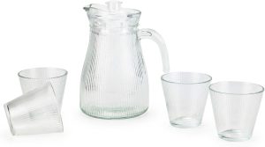 Cuisine Art Modern 5-Piece Ribbed Glass Water Jug & Tumbler Set  1.2L Fluted Glass Pitcher with Lid and Four 220ml Ribbed Drinking Glasses  Glassware for Water, Juice & Iced Tea  Lead-Free Premium Finish