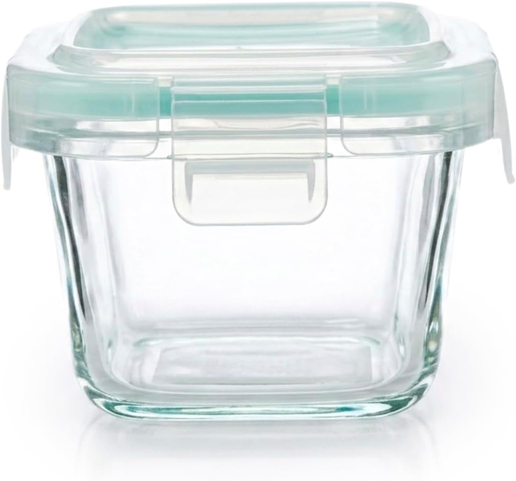Cuisine Art 140ml Square Glass Food Storage Container Airtight Leak-Proof Locking Lid Premium Borosilicate Small Glass Jar for Spices & Sauces Stackable & Space-Saving Kitchen Organizer